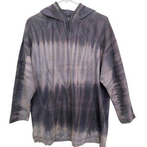 Womens Y2K Boho Tie Dye Hoodie‎ Tunic S Crochet Lace Hem Oversized Hippie Grunge